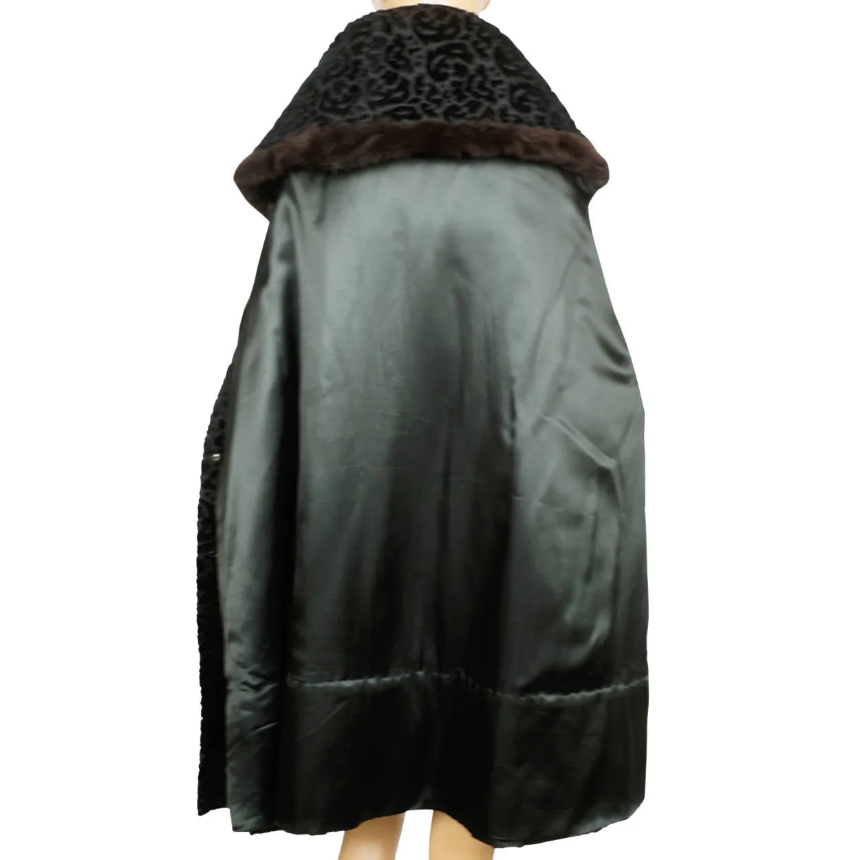 Vintage 1950s Black Velvet Brocade Coat Velourette Ladies L XL