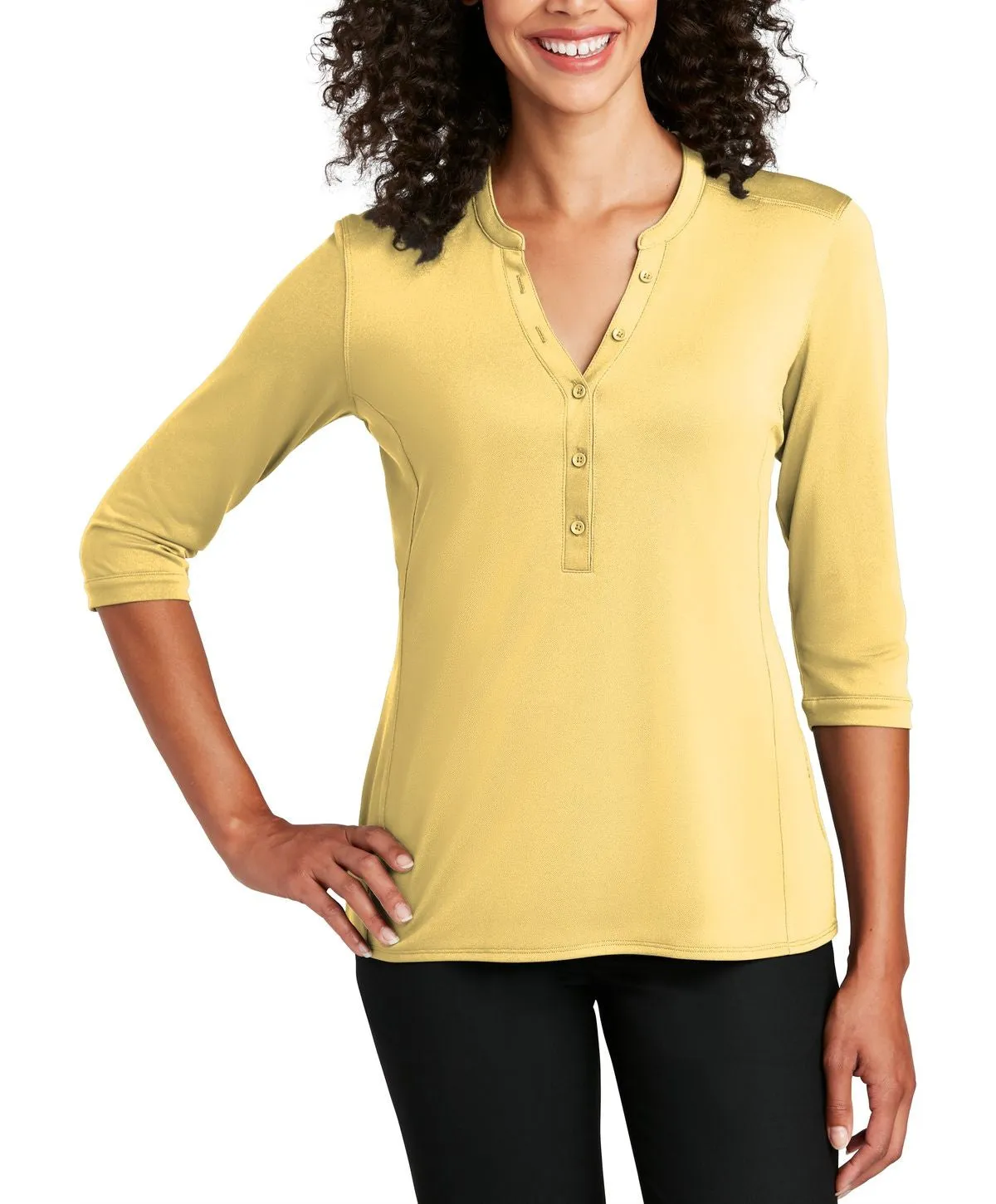 Women's Short Sleeve Button Down Henley Performance Shirt